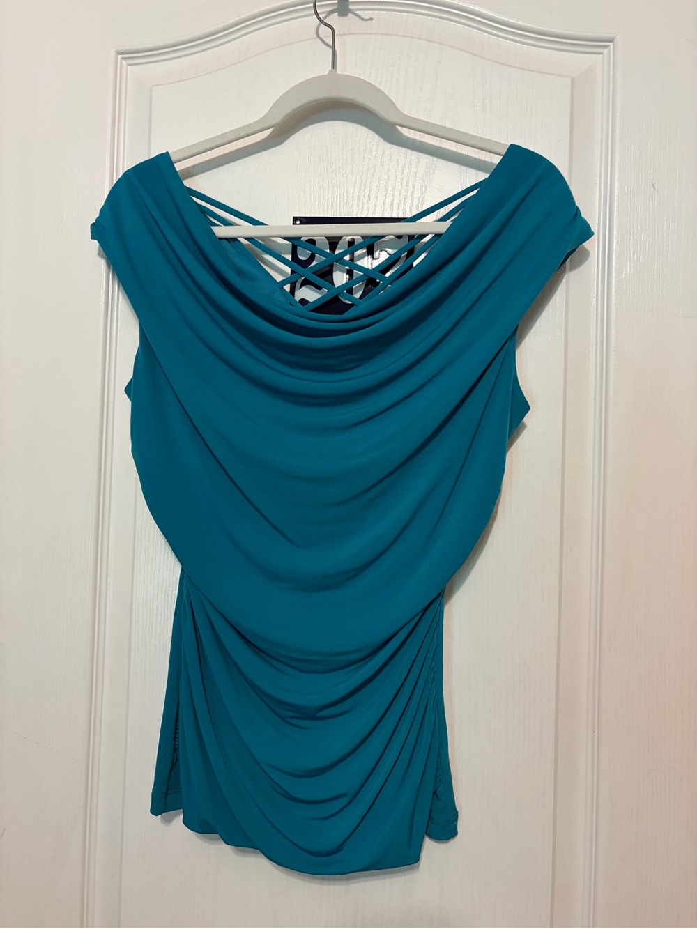 Teal Draped Cowl Neck Camisole with Lattice Back